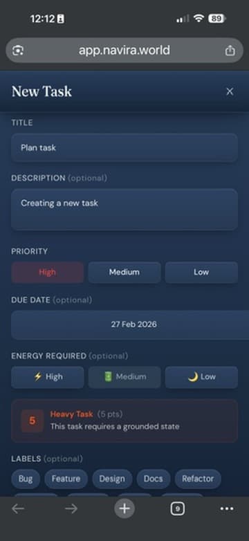 Flow State — Create tasks with energy weight